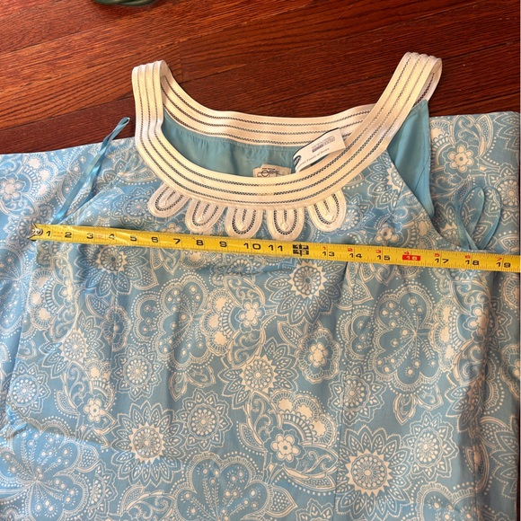 Ann Taylor LOFT Blue & White Floral Lace Trim Sleeveless Shift Dress Size 12 NWT - Picture 11 of 14